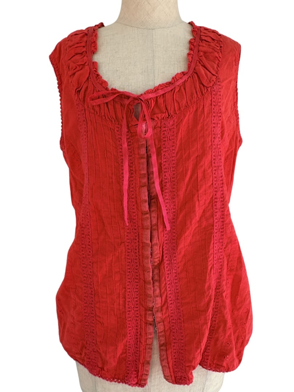 Y2K Pink Fushia Corset Style Tank Top Euro Lace Cottage Core Clasp Size 12 14